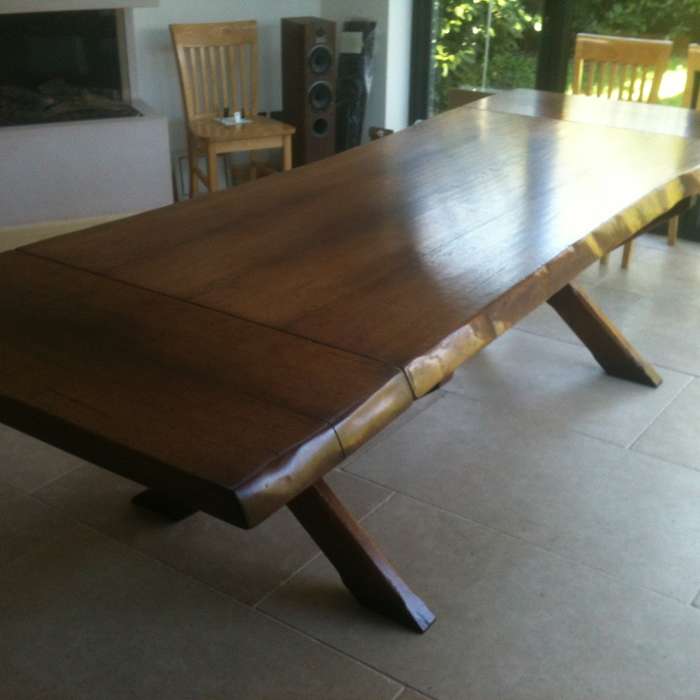 Oak Waney edge table, extra thick top and two leaf extensions