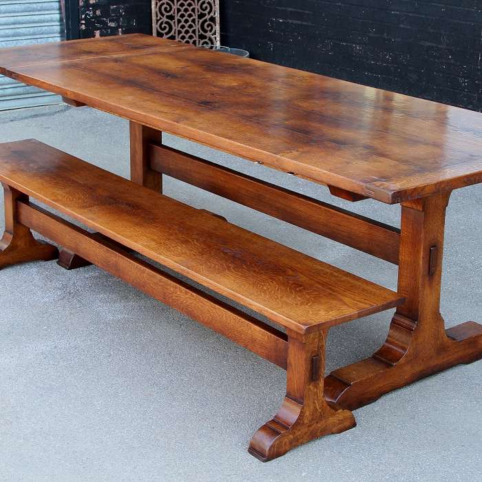 Solid oak monestry table with matching bench