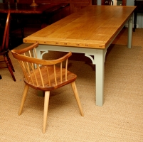 Solid oak square leg table with painted base