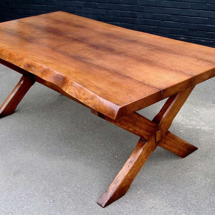 X frame solid oak table with extra thick top