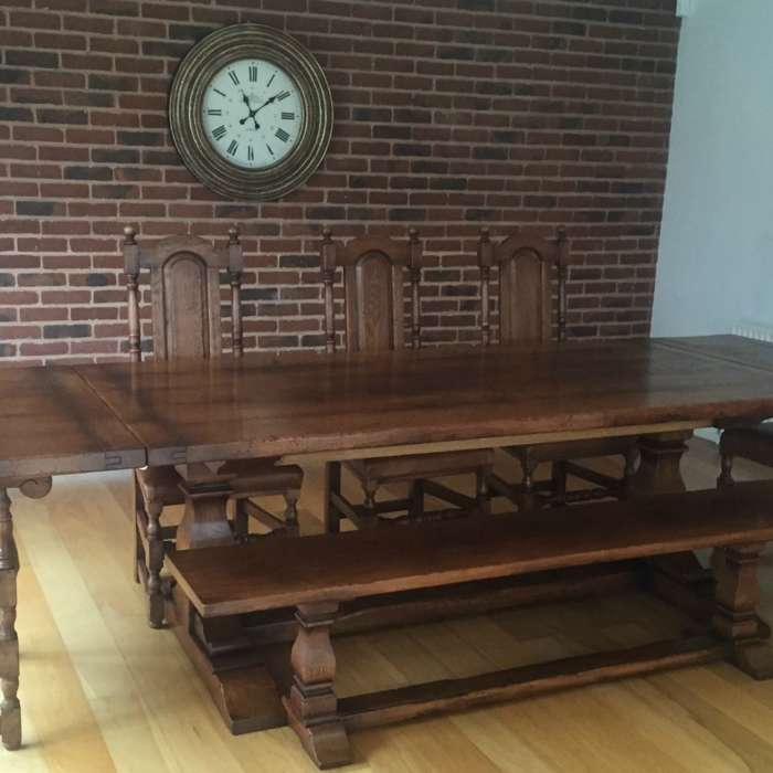 Square Column Refectory table with extension leaves in Tudor finish