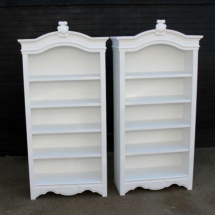 Pair of open cabinets painted in a solid white matt