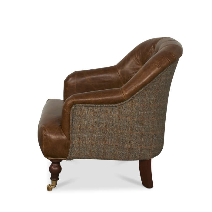 Harrington Low Back Chair in Brown Cerato Leather and Gamekeeper Thorn