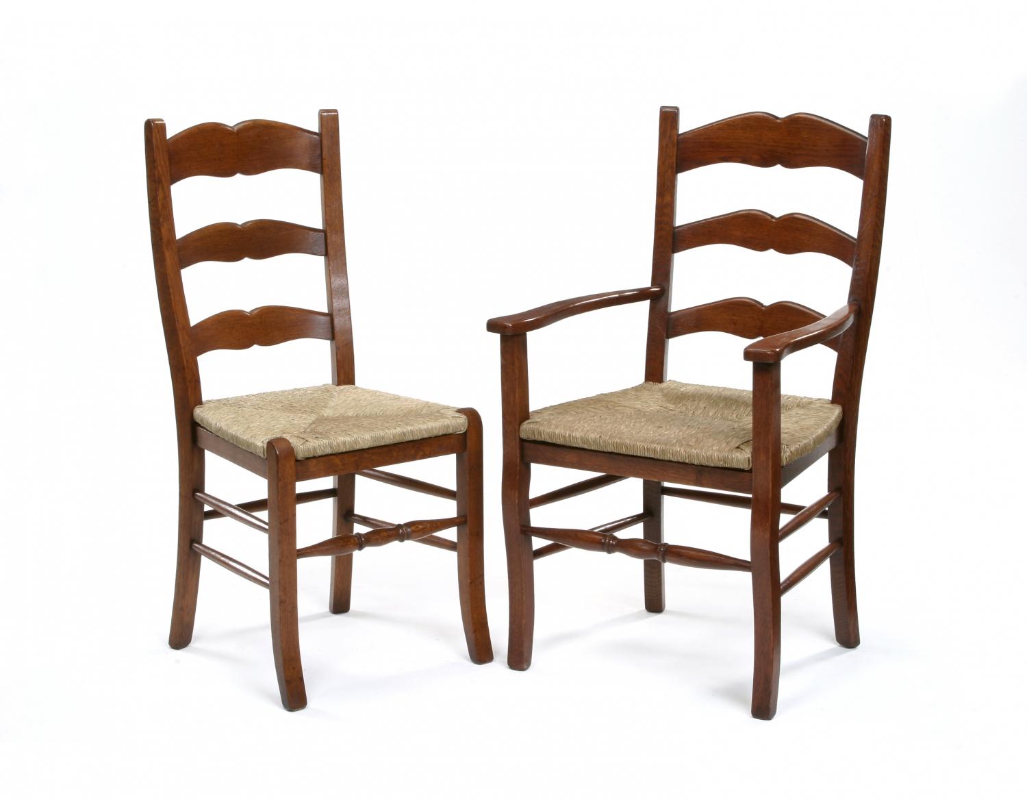Oak French Cottage Ladder Back Dining Chairs