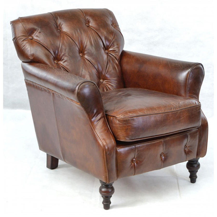 Button Back Leather Armchair