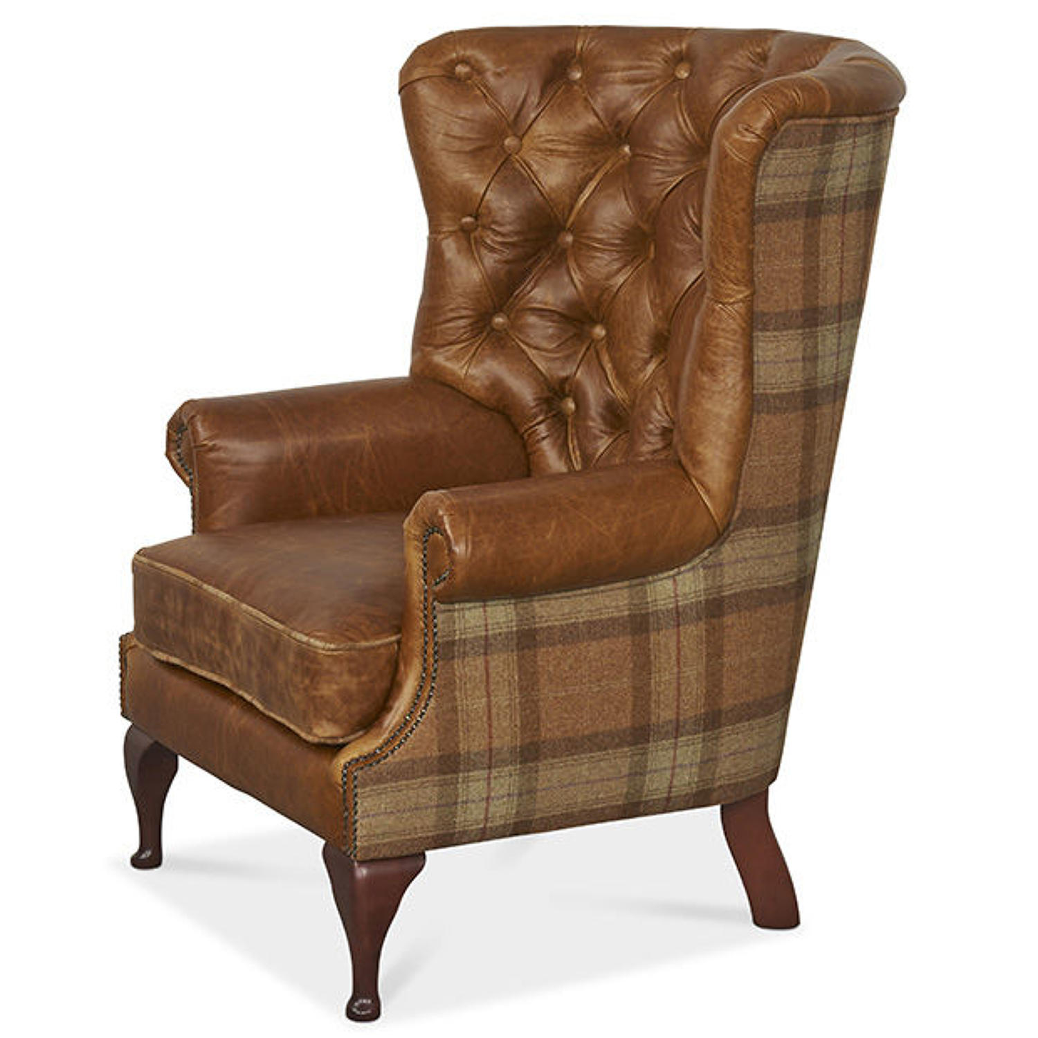 Harris Tweed and Leather Wing Wrap Armchair