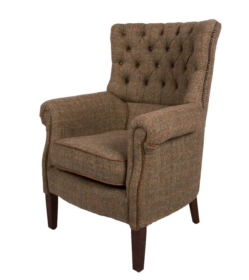 Holker ArmChair in Gamekeeper HarrisTweed and Cerato Leather