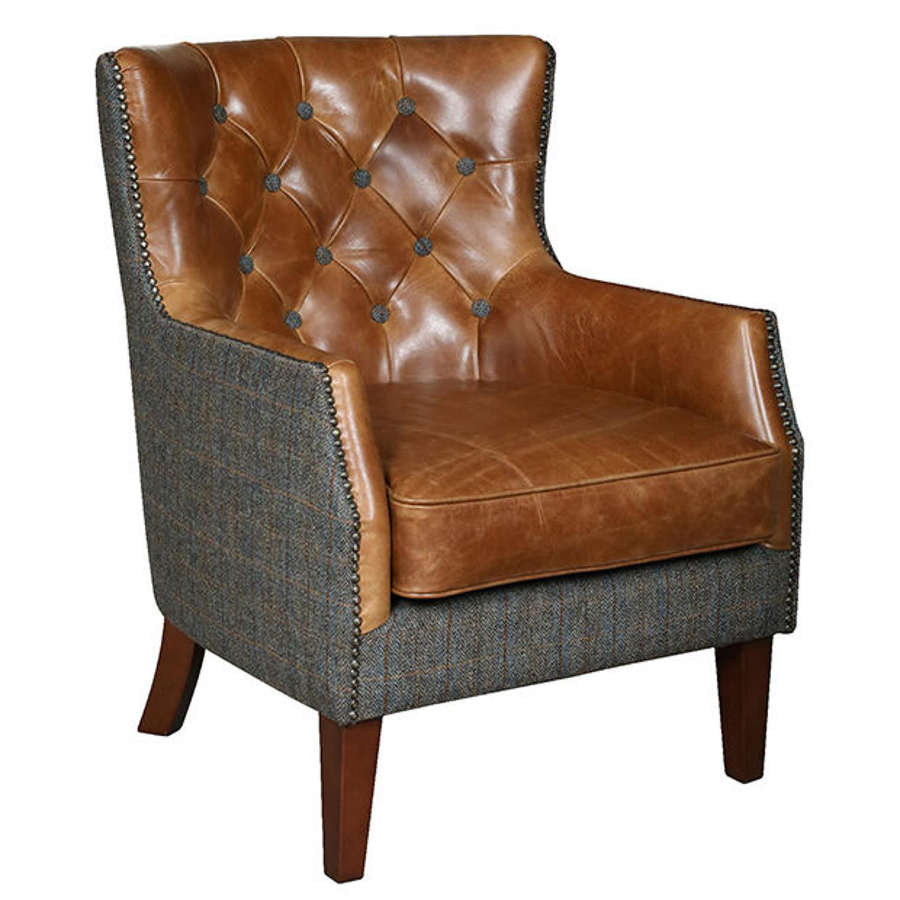 Stanford Armchair in Harris tweed and Leather