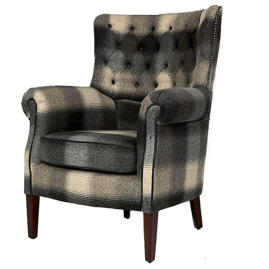 Holker Armchair in harris tweed and leather