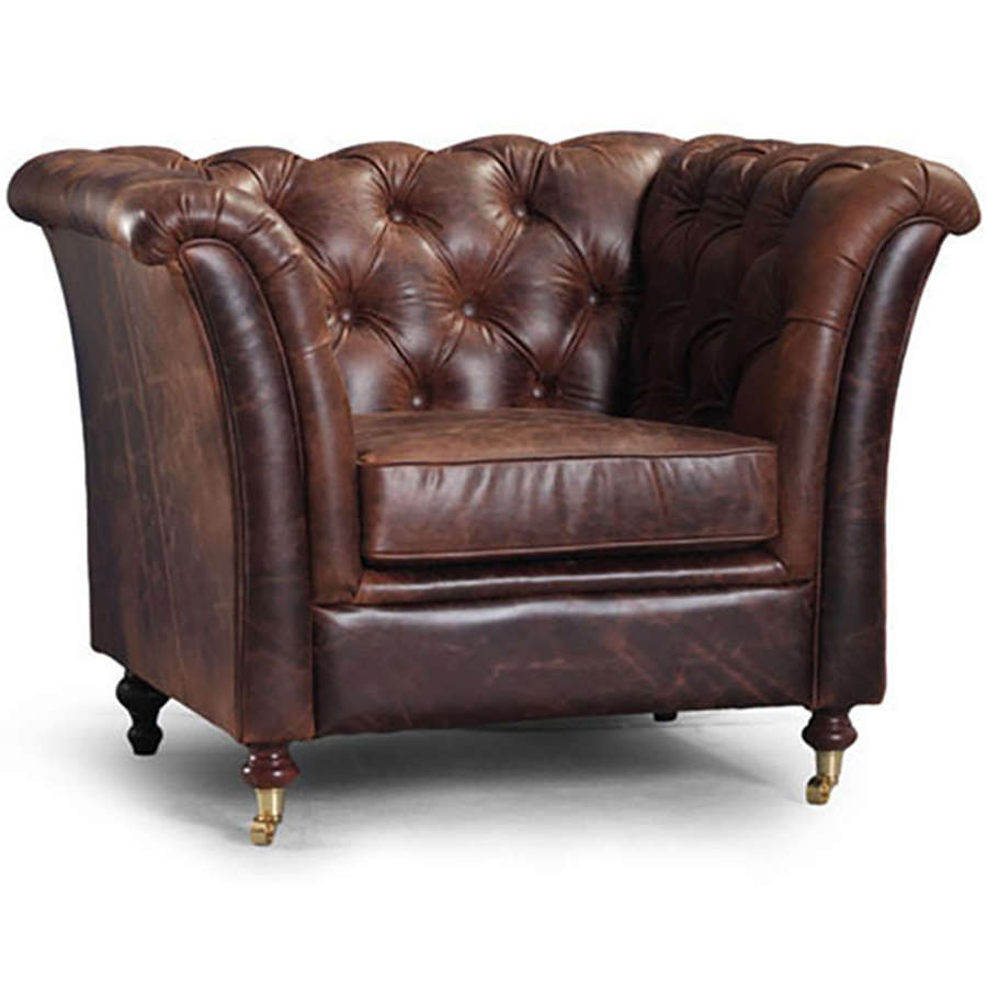 Harris Tweed and Leather Caesar armchair