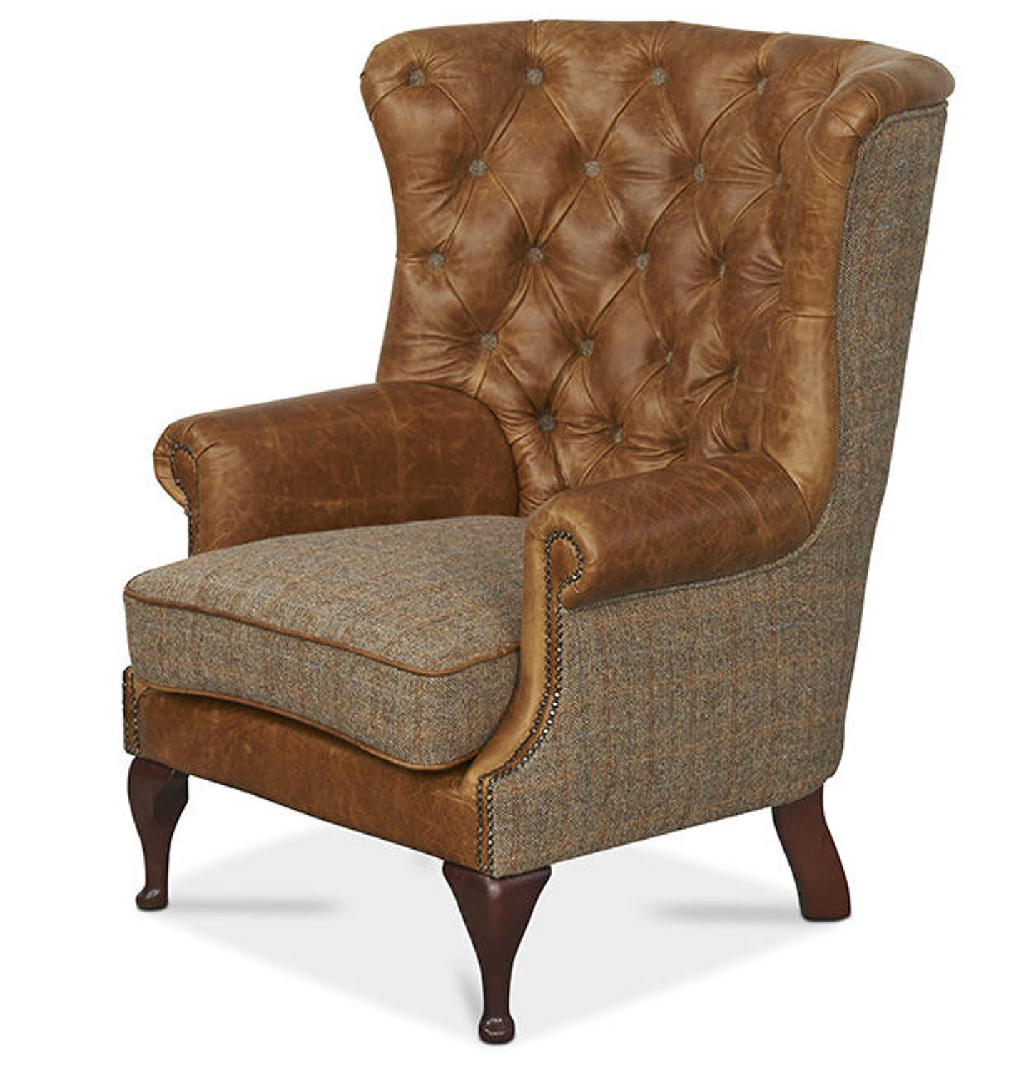 Wing Wrap Armchair in gamekeeper and leather