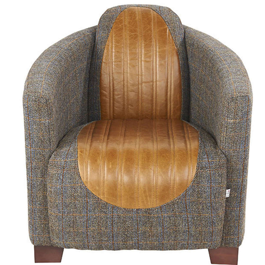 Sovereign Armchair  in Harris Tweed, Moon Fabric and Leather