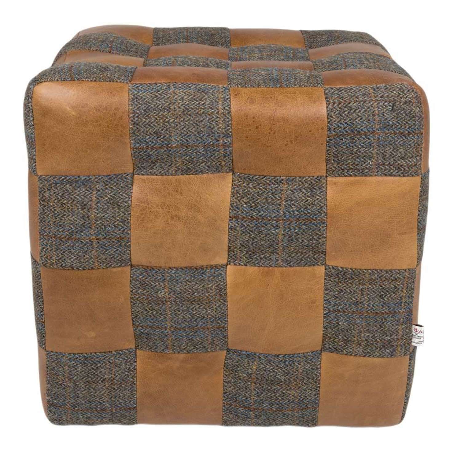 Uist Night Harris Tweed and Cerato Leather Patchwork Footstool