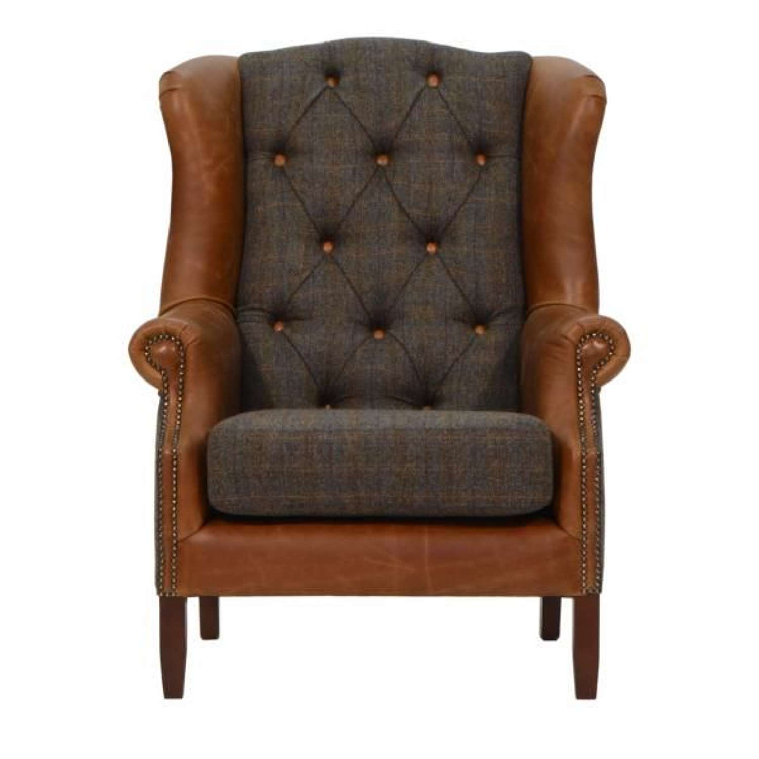 Wing Armchair in Harris Tweed and Leather