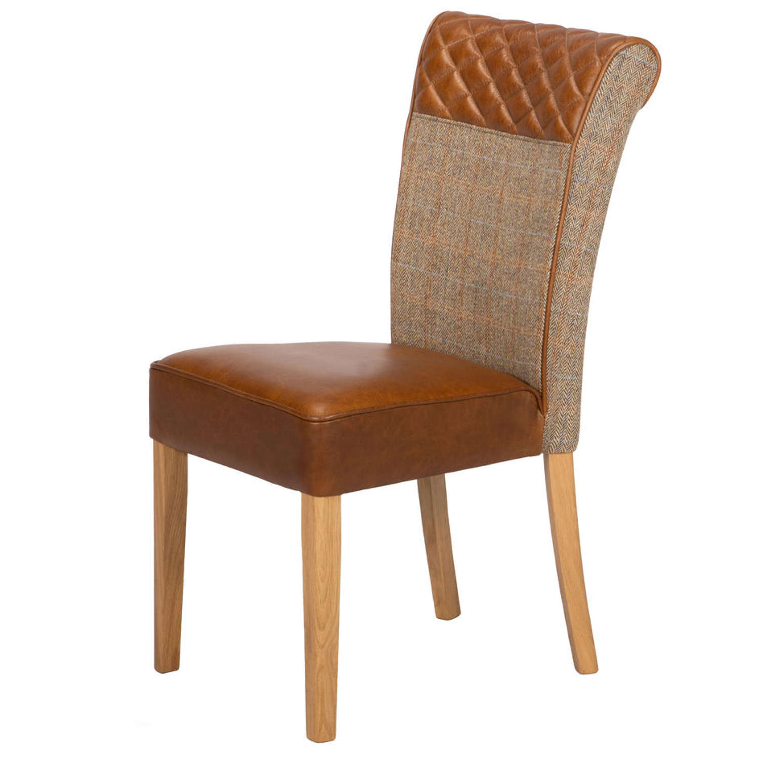 Stamford Dining chair in harris tweed and leather