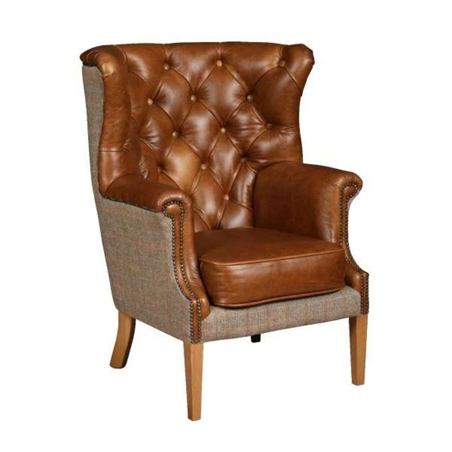 Winchester Armchair in Gamekeeper Thorn and Brown Leather