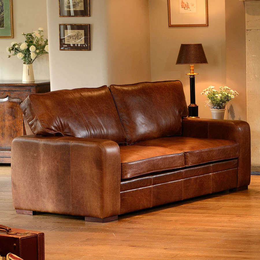 Luca three seater sofa in cerato brown leather